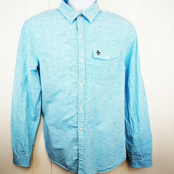 Penguin Blue Heritage Slim Fit Shirt Size M - Picture 2 of 6